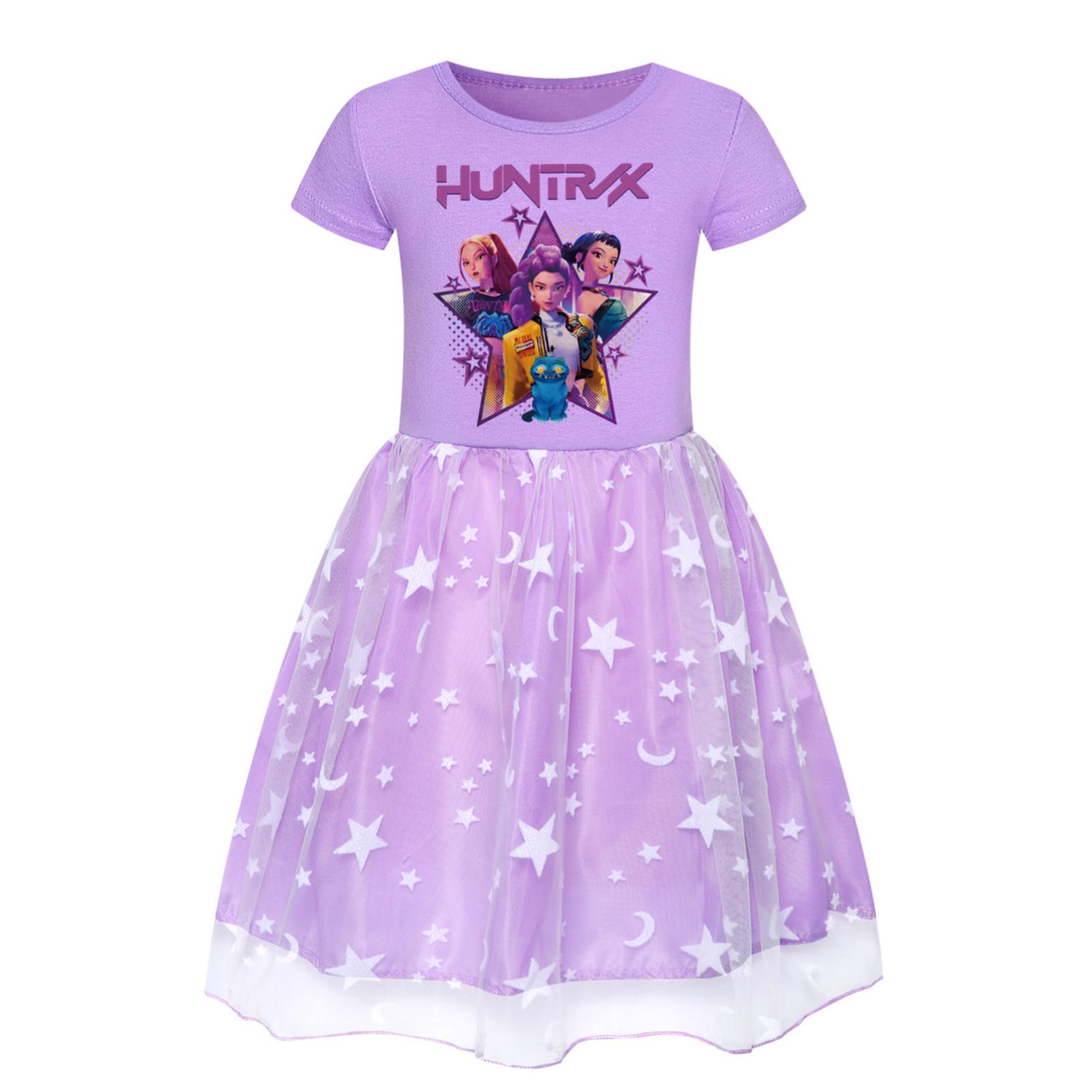 

Girls Star-Print Skirt Round-Neck Short-Sleeve Colorful Lace Patchwork Dress 150
