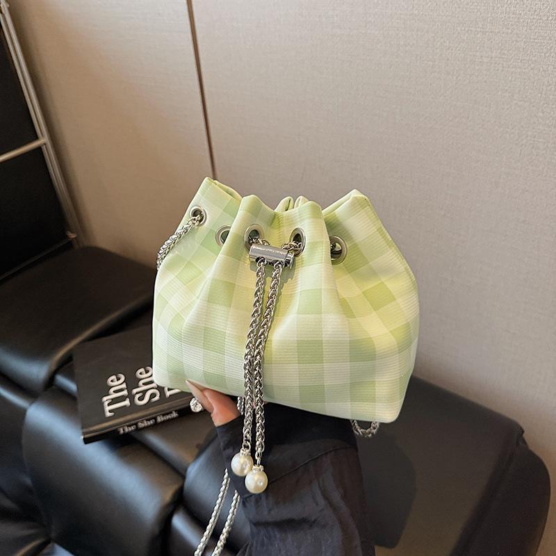 Premium texture niche plaid cloth messenger bag summer new trendy fashion portable bucket bag women's bag