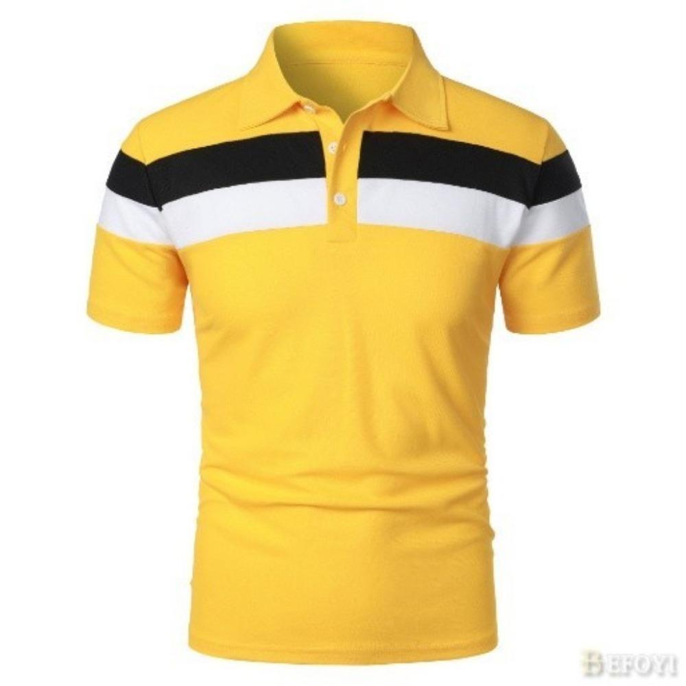 Men's Polo Shirt Short Sleeve Striped Casual Loose Color Block Fashion Collar Top