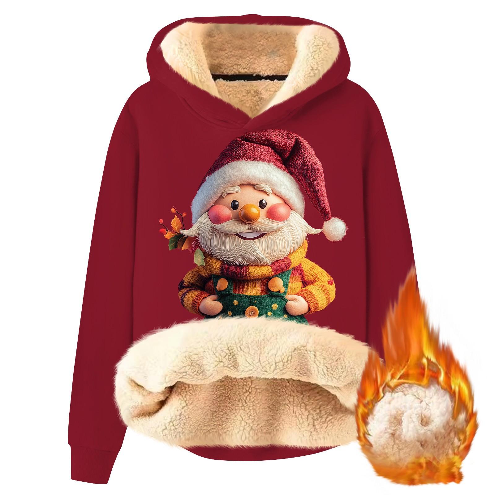 

Женская модная утепленная толстовка с капюшоном и рождественским принтом XXL винный