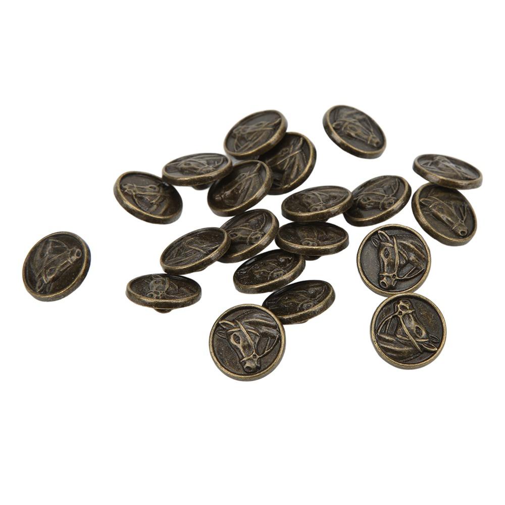 20pcs Round Shape Zinc Alloy Buttons Horse Head Engraved 15mm Diameter Horse Carved Buttons Antique Bronze Buttons DIY Crafts