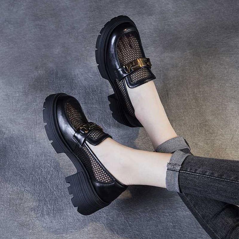 Thick-soled Doudou Shoes Hollow Breathable Mesh Small Leather Shoes Women's New Summer Mesh