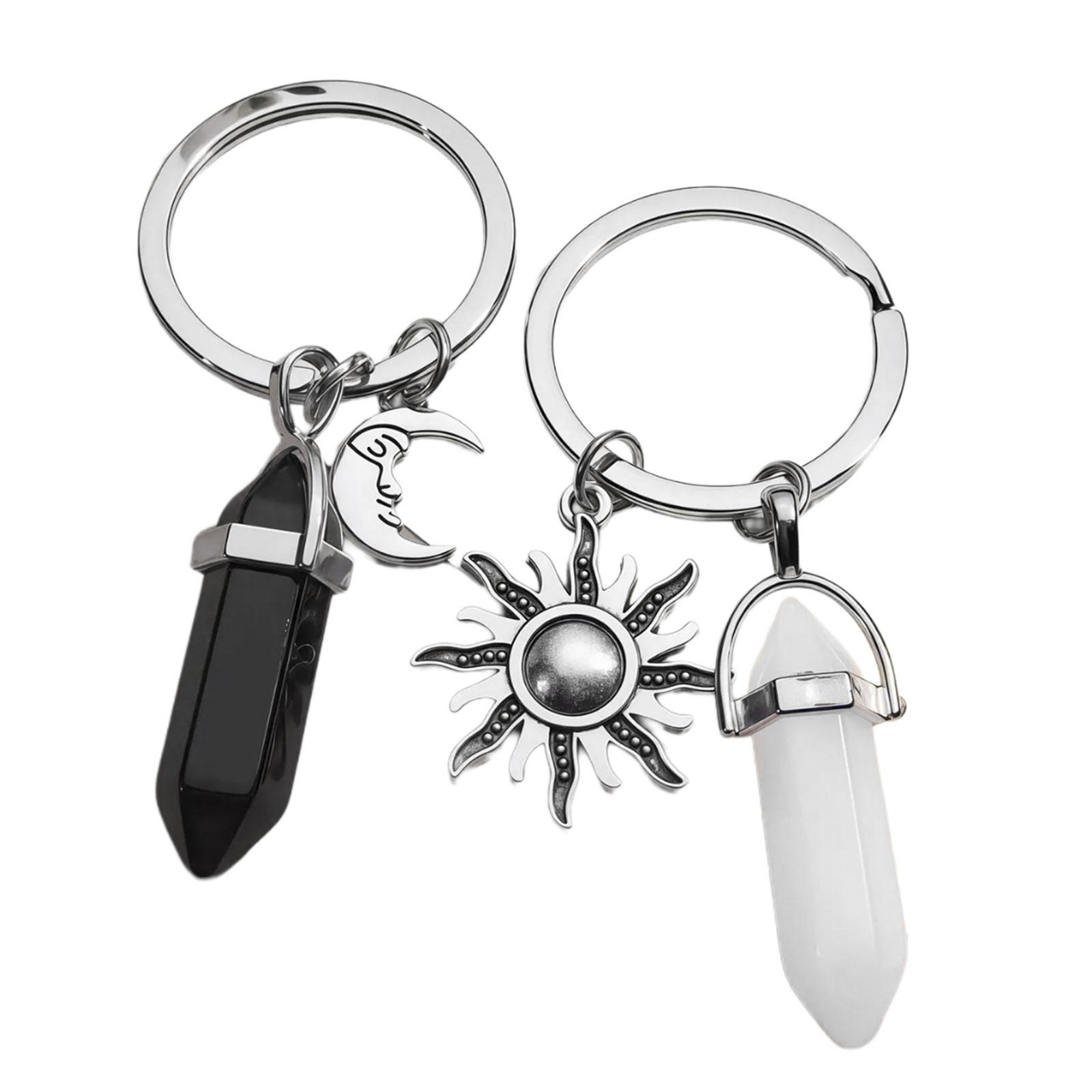 

Pack of 2 Natural Stone Moon and Sun Pendant Keychains Unique Couple Keyring Accessories for Keys Bag Decoration 1