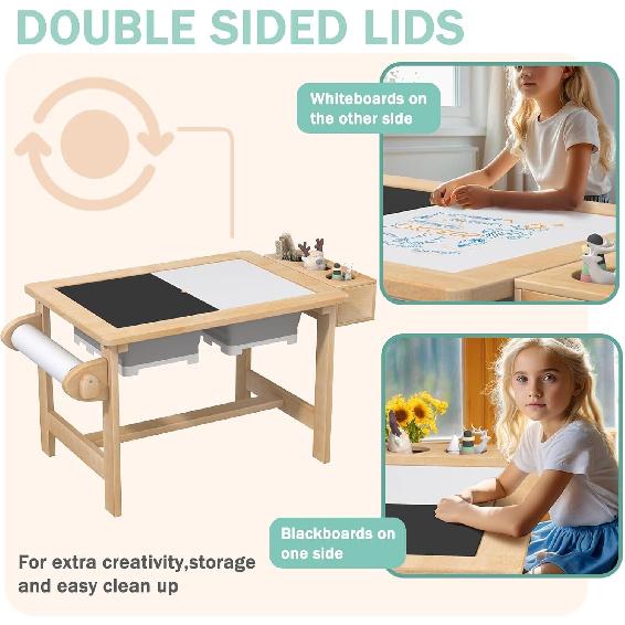 Sensory Table for Toddlers Kids Sensory Bin Table with 2 Sensory Bins and Double-Sided Board, Birthday Gifts for Boys and Girls