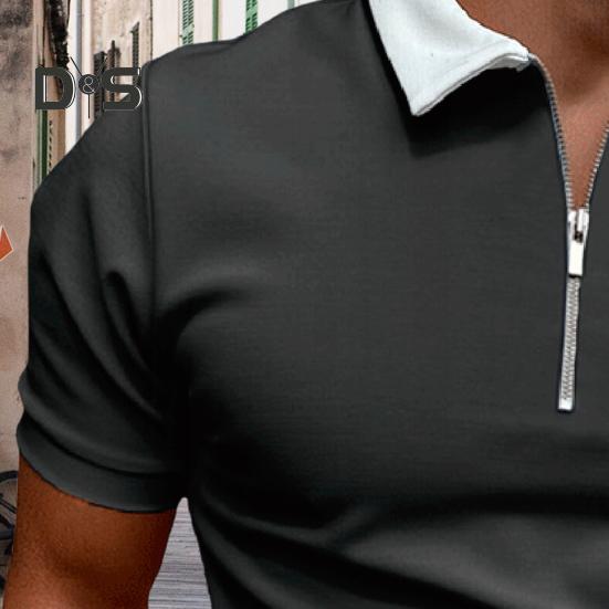 Pánské tričko s krátkým rukávem a zipem, jednobarevné, s klopou, ležérní, slim fit, letní top na dovolenou, do práce, sport