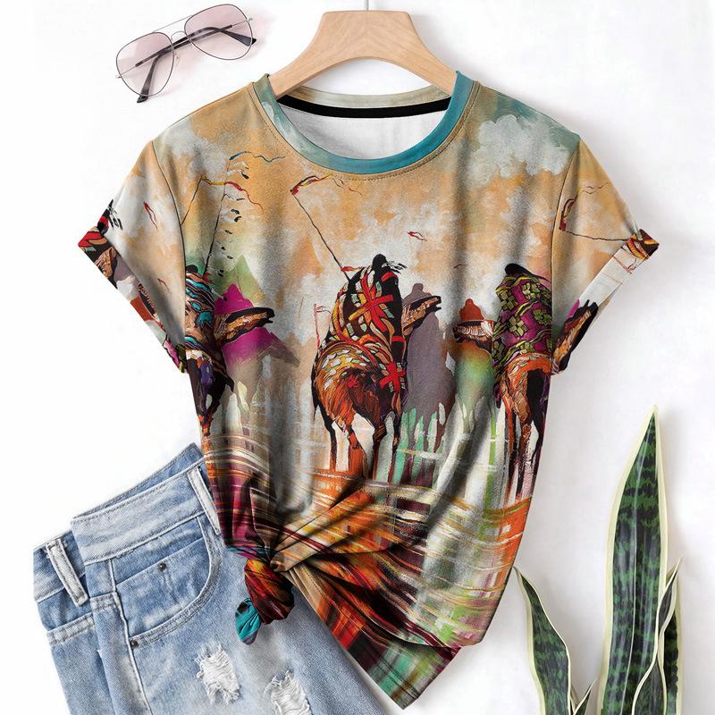 

Ретро женская футболка летняя с круглым вырезом и короткими рукавами, из дышащей легкой ткани, повседневная 6XL