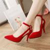 Klassische Damen High Heels Schuhe Elegante Pumps Schuhe Mode Rot Blau Schuhe mit Absatz Frau Riemchen Büro Party Hochzeitsschuhe Große Größe