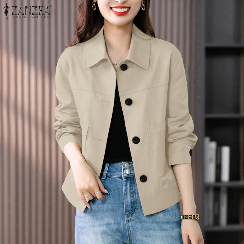 ZANZEA Women Turn Down Collar Loose Casual Long Sleeve Blouse