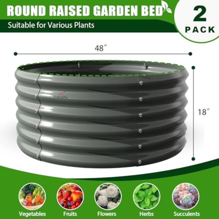6-Packs 4ft x 18 Tall Round Galvanized Raised Garden Beds Outdoor for Planting Vegetables Flowers Herb Quartz Grey