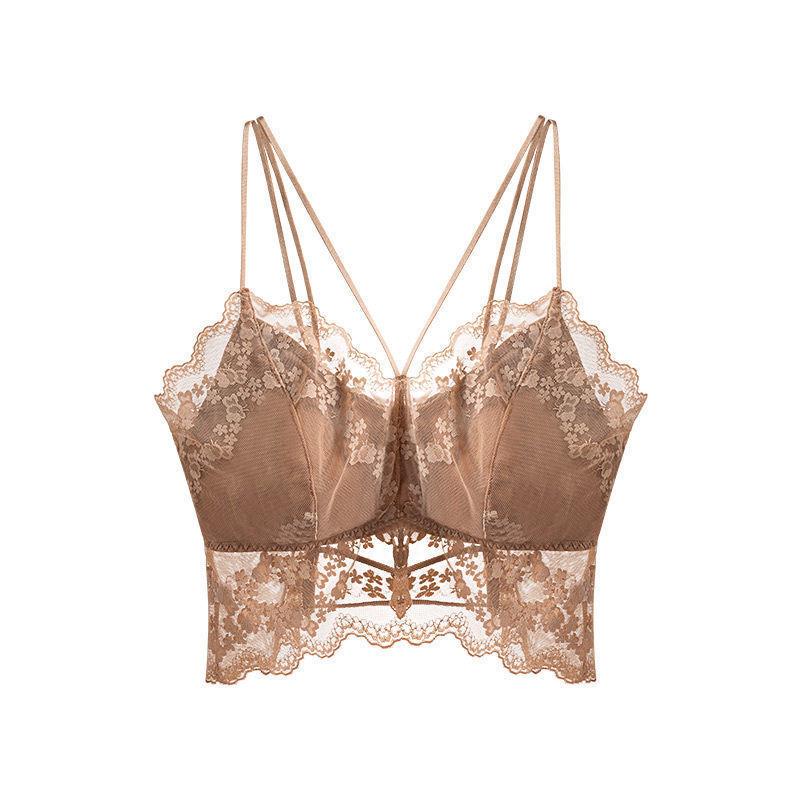 

Сексуальный бюстгальтер большого размера 100 кг, женский, собранный сбоку для предотвращения провисания, тонкий стиль без стального кольца, сплошной цвет, красивый кружевной бюстгальтер сзади L кофейный