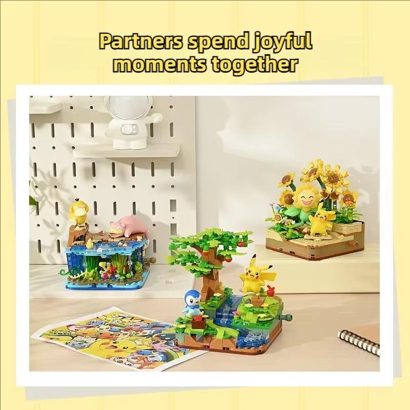 Pokmon Series Building Blocks Pikachu Psyduck Pogaman Cartoon Scene Model Bricks Collection Ornaments Kids Toys Holiday Gifts