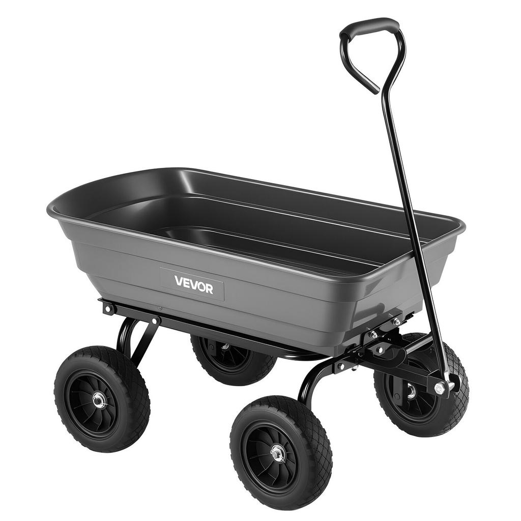 Garden Dump Cart, 272 kg Poly Dump Cart, Garden Carts Dumps Wagon with 90° Quick-Dumps Mechanism, 180° Swivel Wheels, 270° Flexible Rotating Bearings,