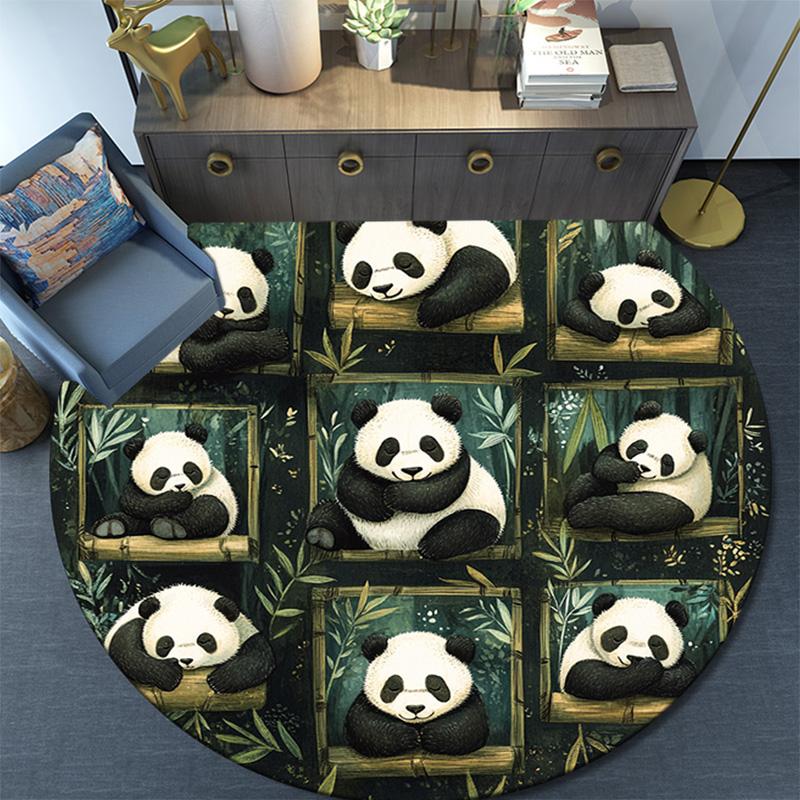 Pandas Round Area Rug,Carpet Rug for Living Room Bedroom Sofa Playroom Decor,Non-slip Floor Mat