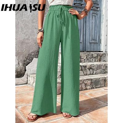 Women's Spring and Summer Fashion with Bubble Lattice Casual Wide Leg Pants