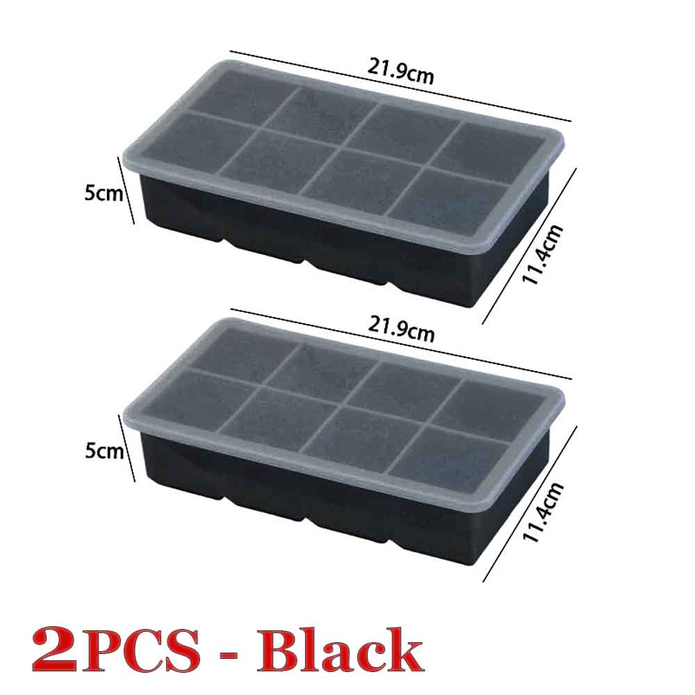 8 Grid Large Ice Cube Trays Silicone Easy-Release Flexible Ice Cube Molds with Lids Big Square Ice Tray for Whiskey and Cocktail