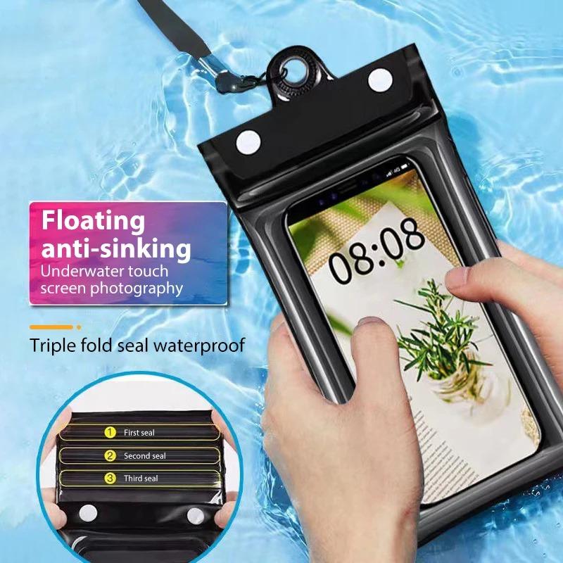 IPX8 Waterproof Phone Cases For iPhone 15 14 13 12 11 Pro Max Samsung A54 S23 Ultra Redmi Note 12 Floating Airbag Swim Bag Cover