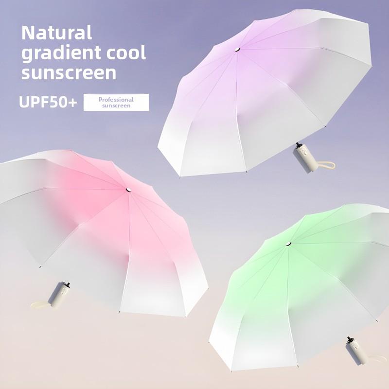 20 Bones Triple Fold Umbrella Fully Automatic Gradient Black Rubber Sunscreen Umbrella Folding Sunny Umbrella