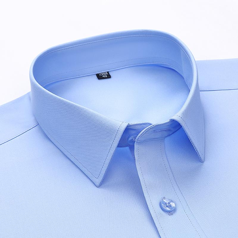 High-end Bamboo Fiber Shirt Men's Long-sleeved Short-sleeved Solid Color Non-iron Professional Formal Work White Shirt S-8XL