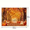 2D Fall Maple Tree Backdrop, Autumn Pumpkin Lane with Lights Thanksgiving Photography Background