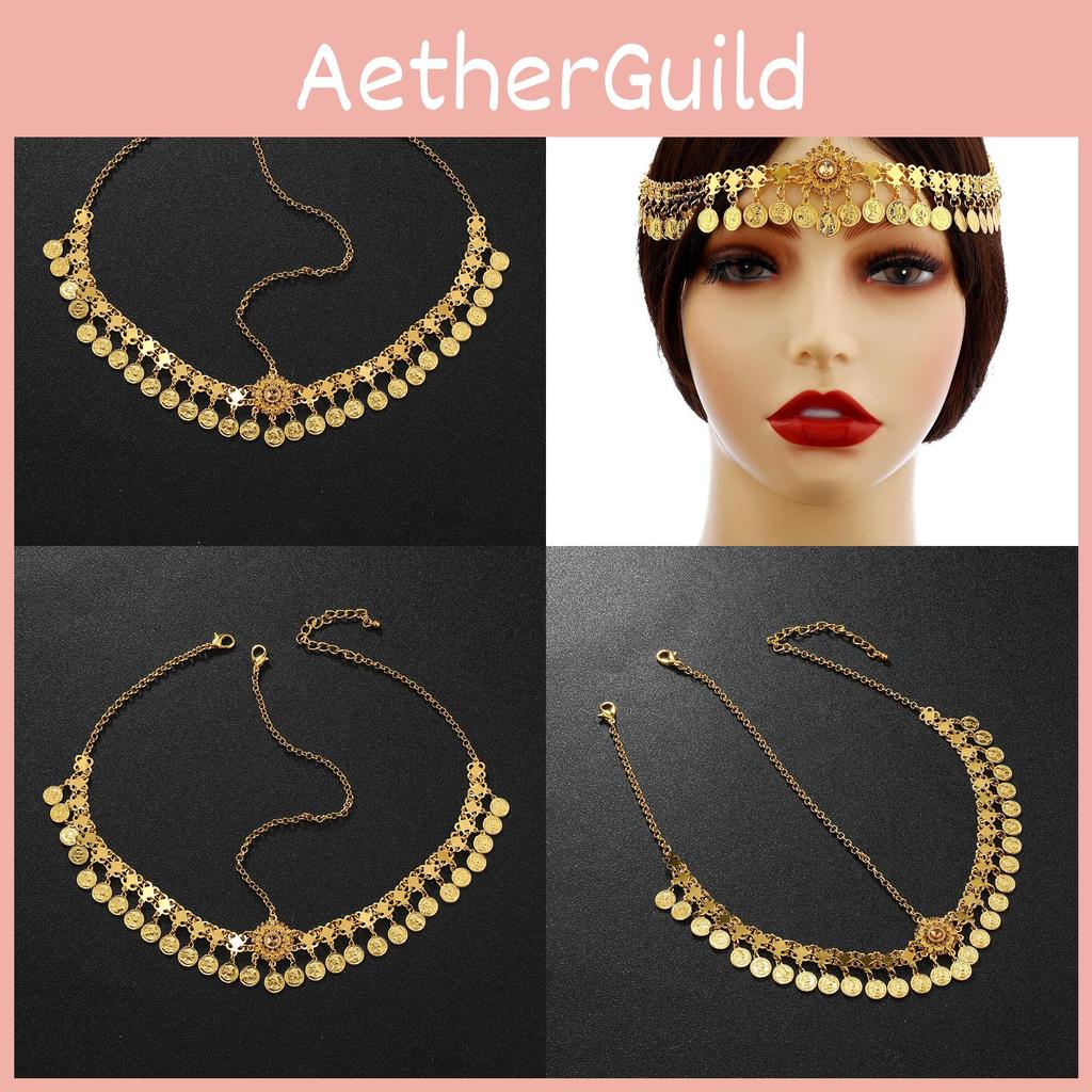 Alloy Headwear Boho With Water Drop Shape And Coin Tassels For Festival Wear