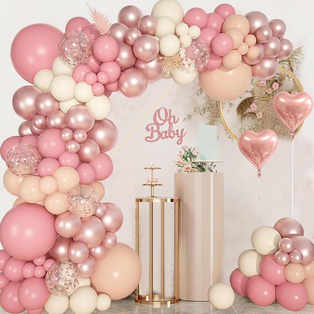 Retro Pink Balloons Garland Skin White Sand Rose Gold Confetti Balloon Arch Kit Wedding Anniversary Birthday Party Decoration