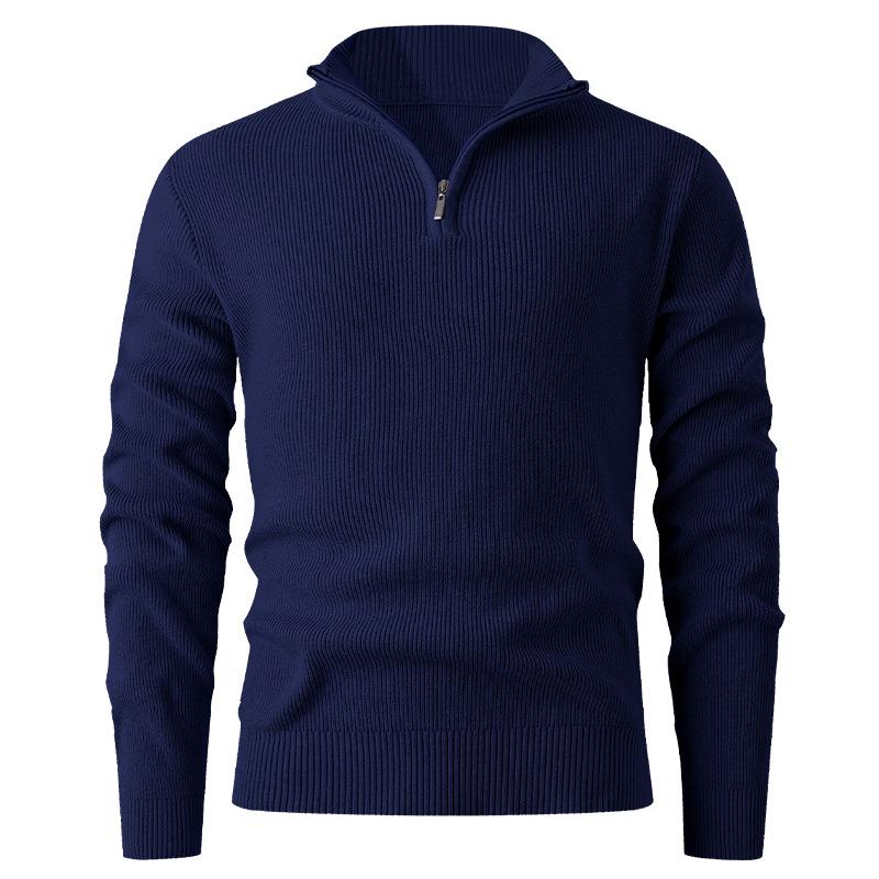 Jesienno-zimowy męski sweter w jednolitym kolorze Męska codzienna dopasowana koszulka bazowa Top z półzapięciem