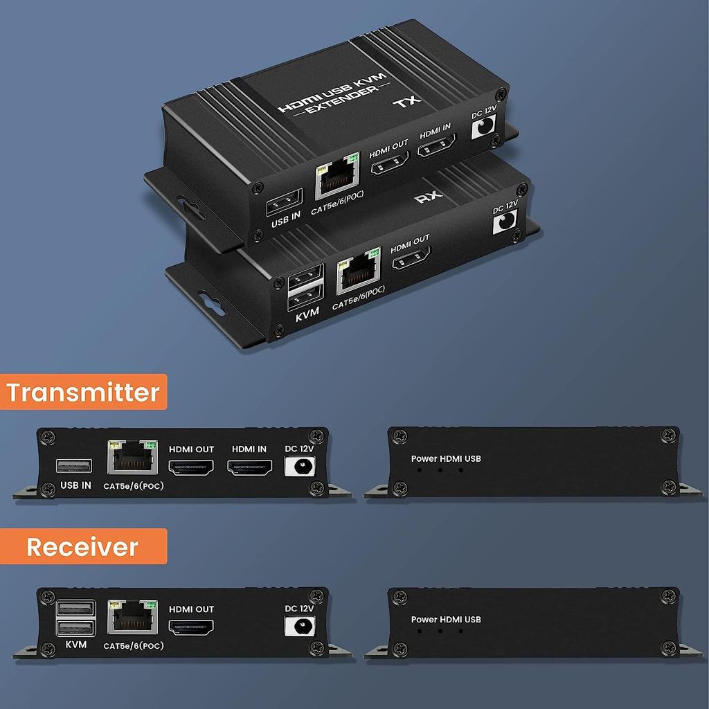 HDMI KVM Extender 60m Over Ethernet Cat5e/6 1080P Extender KVM USB POC Cable HDMI Loop Extender Splitter for Mouse Keyboard PC