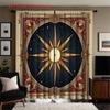 Set Of 2 Flat Printed Curtains Medieval Style Star Compass Pattern Dark Blue Red Golden Starry Sky Design Curtain Polyester