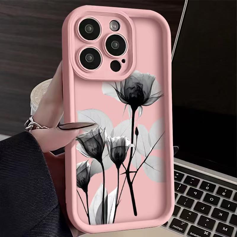 Cold Wind, Black Flowers, Suitable for Iphone16pro Mobile Phone Case, Apple 15, South Korea 14, New 13promax