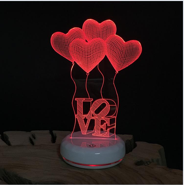 New Custom Crystal Laser Color Changing Christmas Holiday Heart Shape love 3D Table Light Wedding Led Gift Set