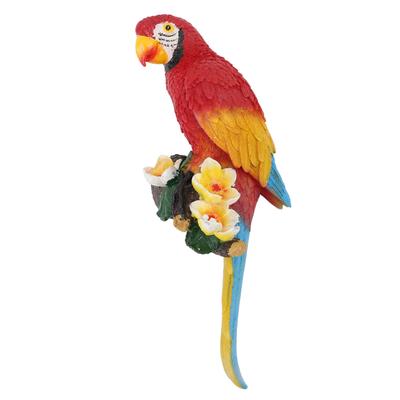 Parrot Sculpture Resin Bird Figurine Half Face Hanging Sculpture for Wall Tree Living Room Balcony Garden