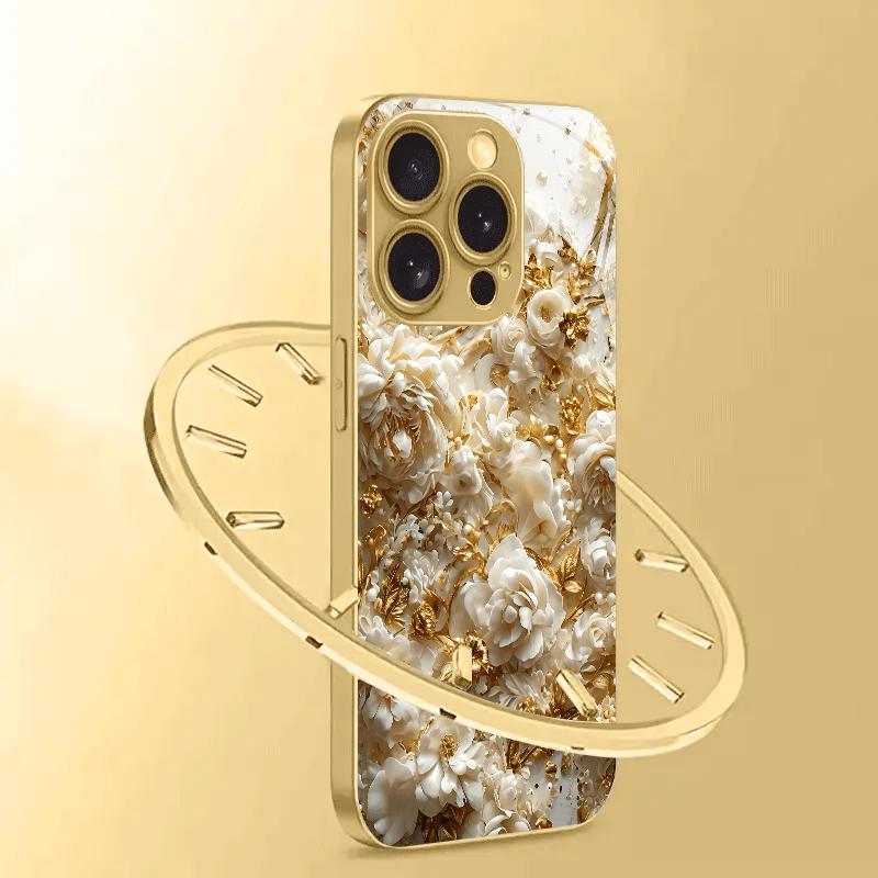 

Platinum Flower grace High-end Phone Case Electroplated Glass PhoneCase for iPhone 17 16 15 14 13 12 11pm Pro Plus Dropresistant iPhone 11 Pro Max