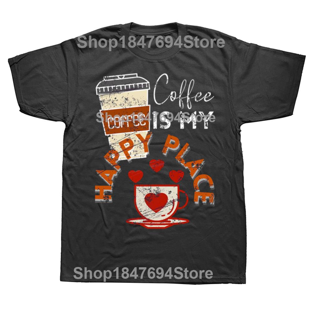 Coffee Is My Safe Place Comfort T Shirt Women Funny Retro Coffee Graphic Tee Aesthetic Tshirt High Quality Cotton Tshirt