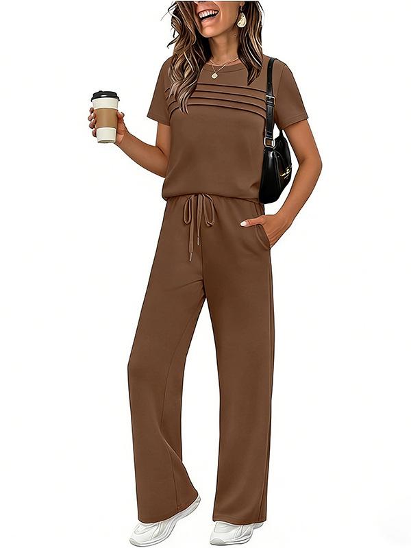 2026 New Spring-Summer Women's Casual Set: Short Sleeve Top & Wide Leg Long Pants