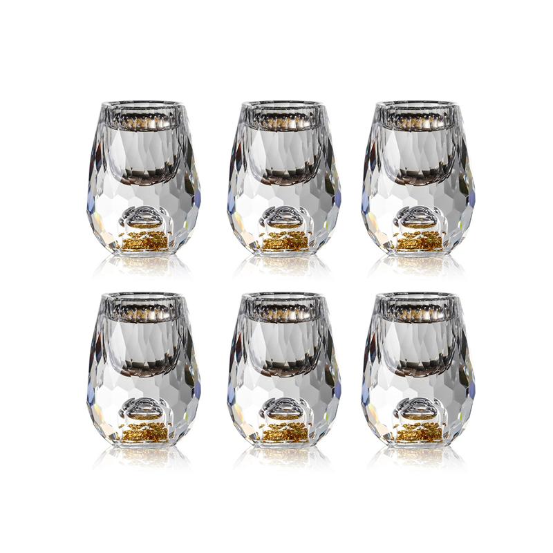 

Ромбовидный золотой фольгированный стакан для виски, набор из 6 шт., барные стаканы с толстым дном для водки и виски, прозрачная посуда для напитков, винтажная чашка Baijiu 6pcs