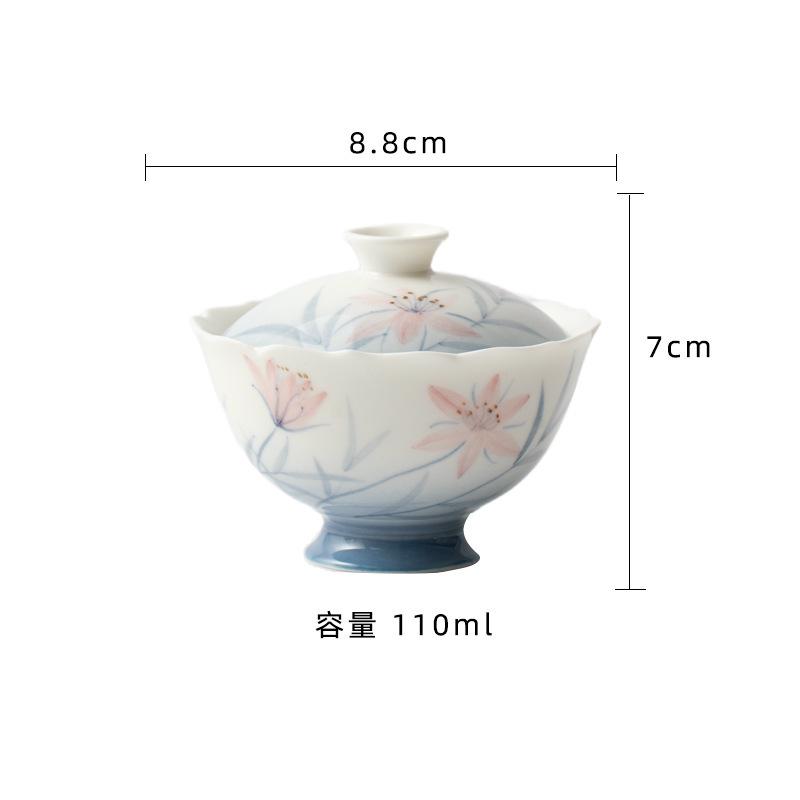 

110ml Gradient Hand-painted Orchid High Foot Gaiwan Retro Tea Tureen Tea Bowl With Lid Kit Tea Maker Cover Bowl Drinkware Craft