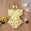 Toddler Baby Girls Solid Tops+Sunflower Floral Printed Suspender Shorts Outfits