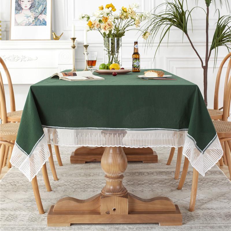 Solid Color Lace Edge Table Cover,French Retro Style Cotton Tablecloth,for Kitchen Dining Room Party Holiday Tabletop Decoration