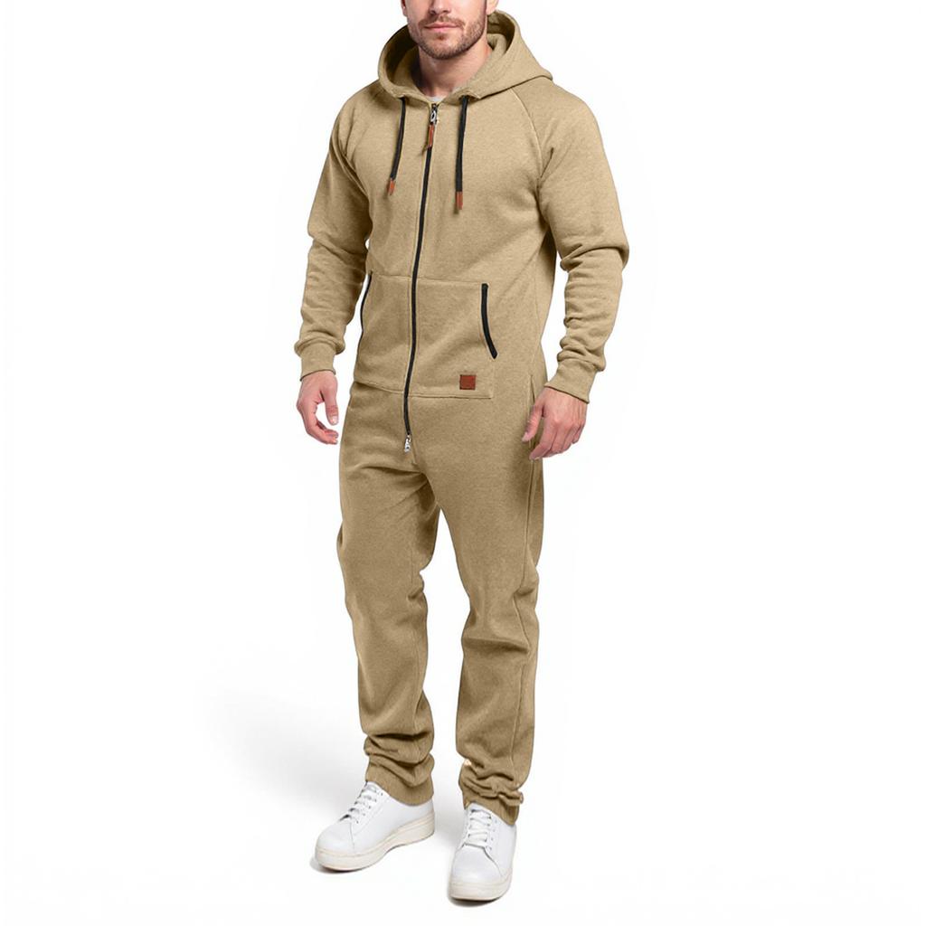 Men's Hooded Jumpsuit Zip Up  Pajamas Playsuit Jogger Sweatsuit Overall Romper