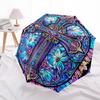 1pc Stained Glass Cross Automatic Open/close Umbrella, 8-Rib Sturdy Structure, Auto Folding/Opening, Portable Travel Umbrella for Women,026