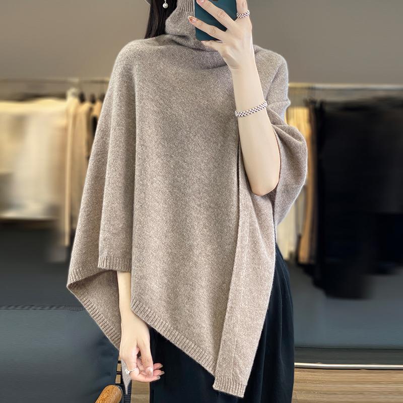 Women Shawl Autumn Winter Turtleneck Pullover Wraps Grace Soft Warm Knitted Sweater Female Clothing Korean Tops