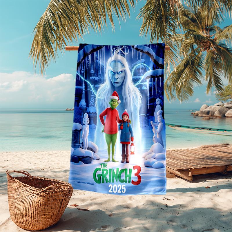 Christmas Gift Oscar Comedy Movie How the Grinch Stole Christmas Soft Beach Towel Outdoor Camping Vacation Swinging Beach Scarf Decorative Blanket B6