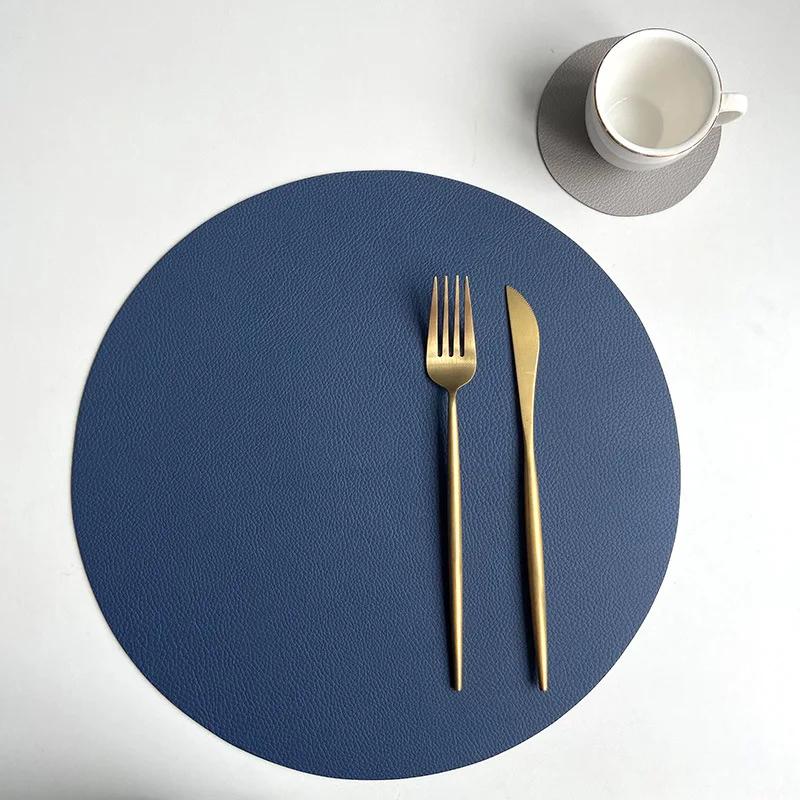 Runde Tischsets und Untersetzer aus PU-Leder, Isoliermatte, ölbeständig, wasserdicht, beidseitig verwendbare Tischsets für Küchen und Cafés