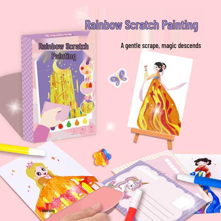 

Kids Rainbow Scratch Art DIY Pointillism Bookmarks & Postcards