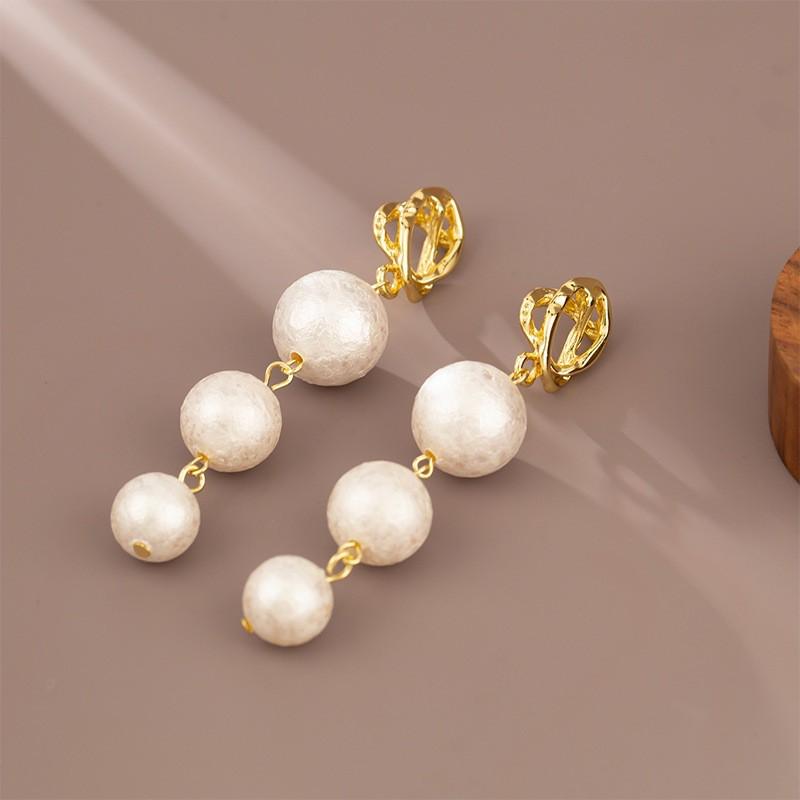 Elegant Alloy Long Drop Earrings With Imitation Pearl Studs Women French Chic Style Lightweight Versatile Ships within 15 days