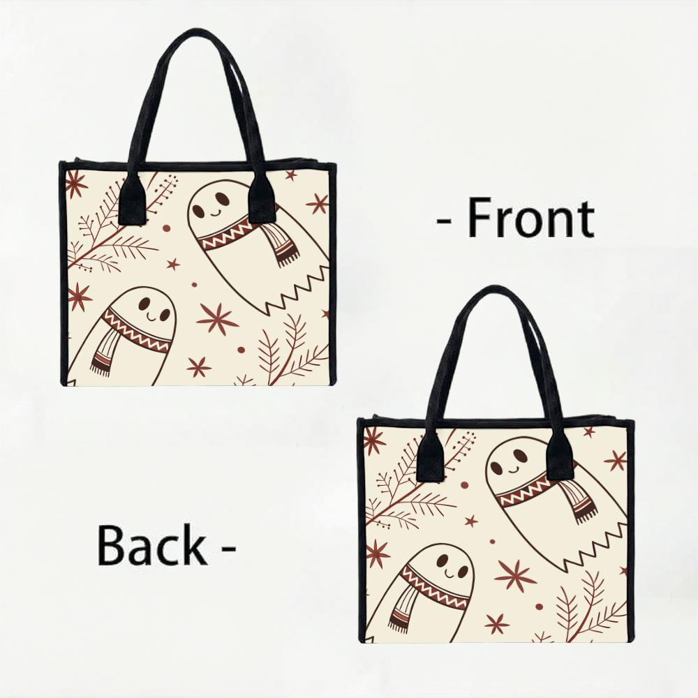 Cute Ghost Winter Canvas Tote Bag Portable Daily Shopping Handbag For Women Fashion Casual Large Capacity Grocery Carry Shoulder Bag