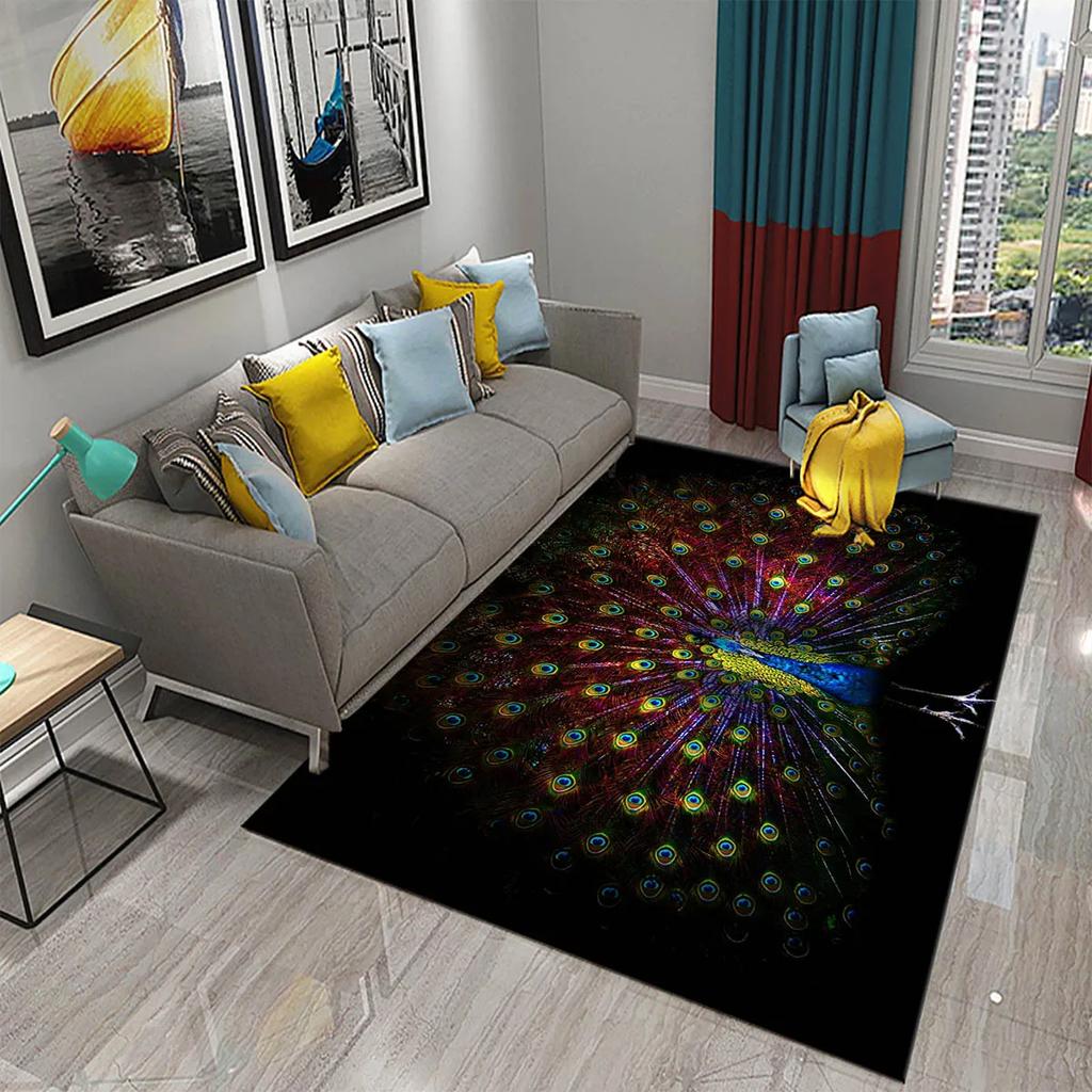 3D Peacock Carpet for Living Room Bathroom Home Decor Sofa Table Rug Anti Slip Chair Cushion Lounge Mat Bedroom Balcony Area Mat