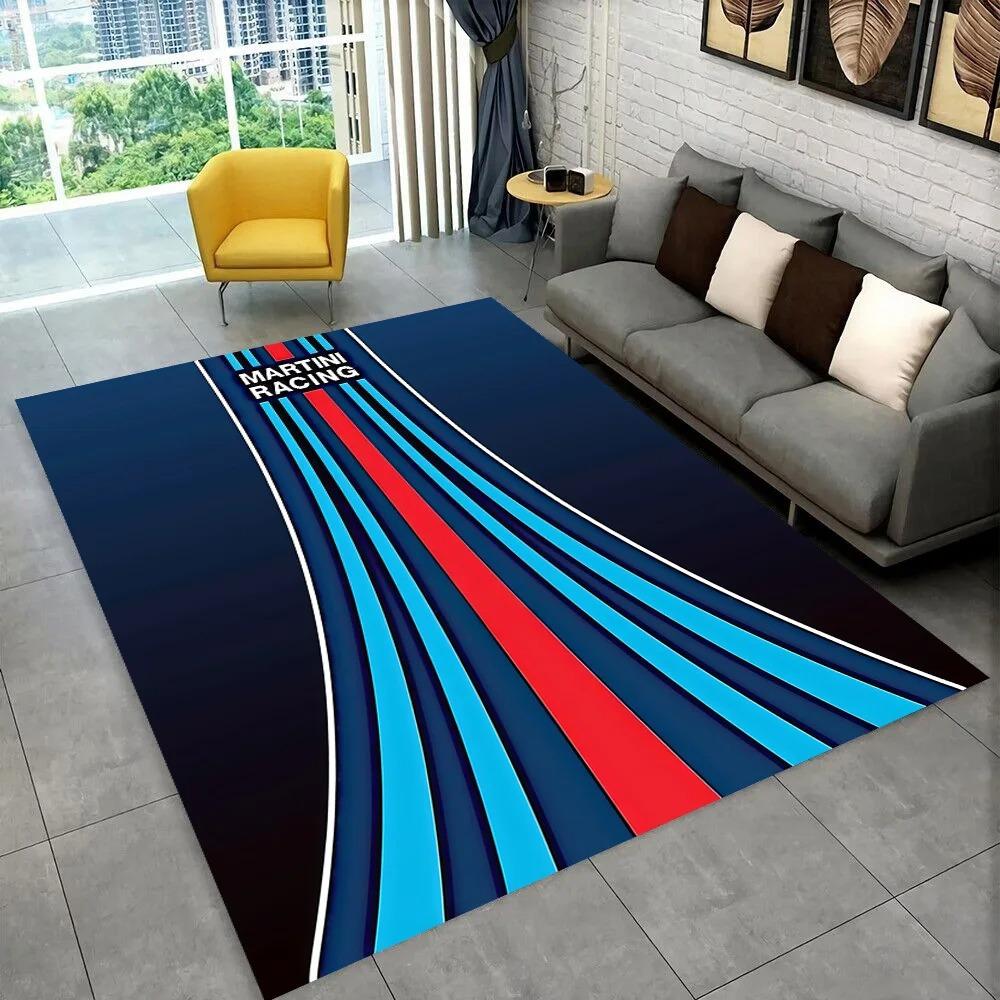 Kobercová rohožka Martini Racing Team Vintage Logo Dekorace do domácnosti Červeno-modrý pruh Sportovní Koberec do obývacího pokoje Rohožky do ložnice