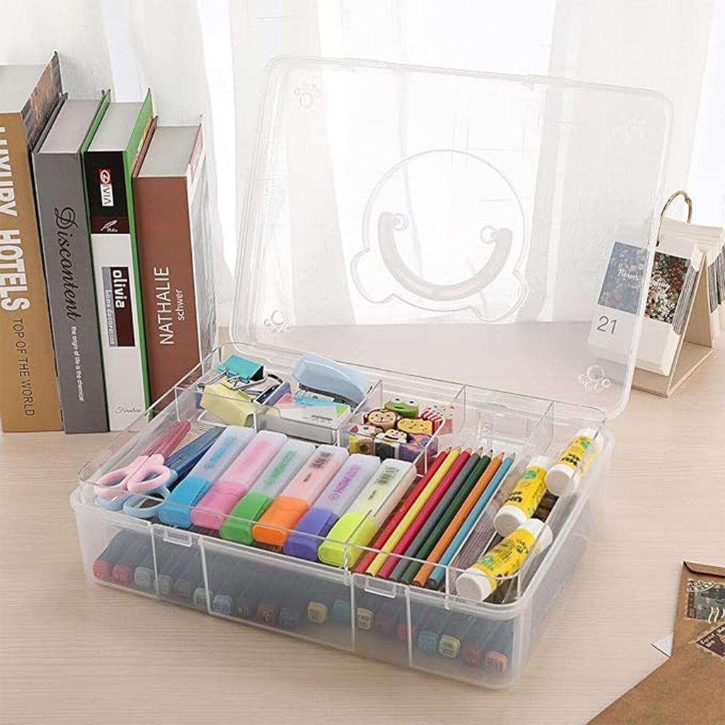 QYEYWJ Storage Case, Two-Tier Storage Box, Clear Case, Stationery Storage Case, Needle and Thread Storage, Desktop Storage Box, Multifunctional Small