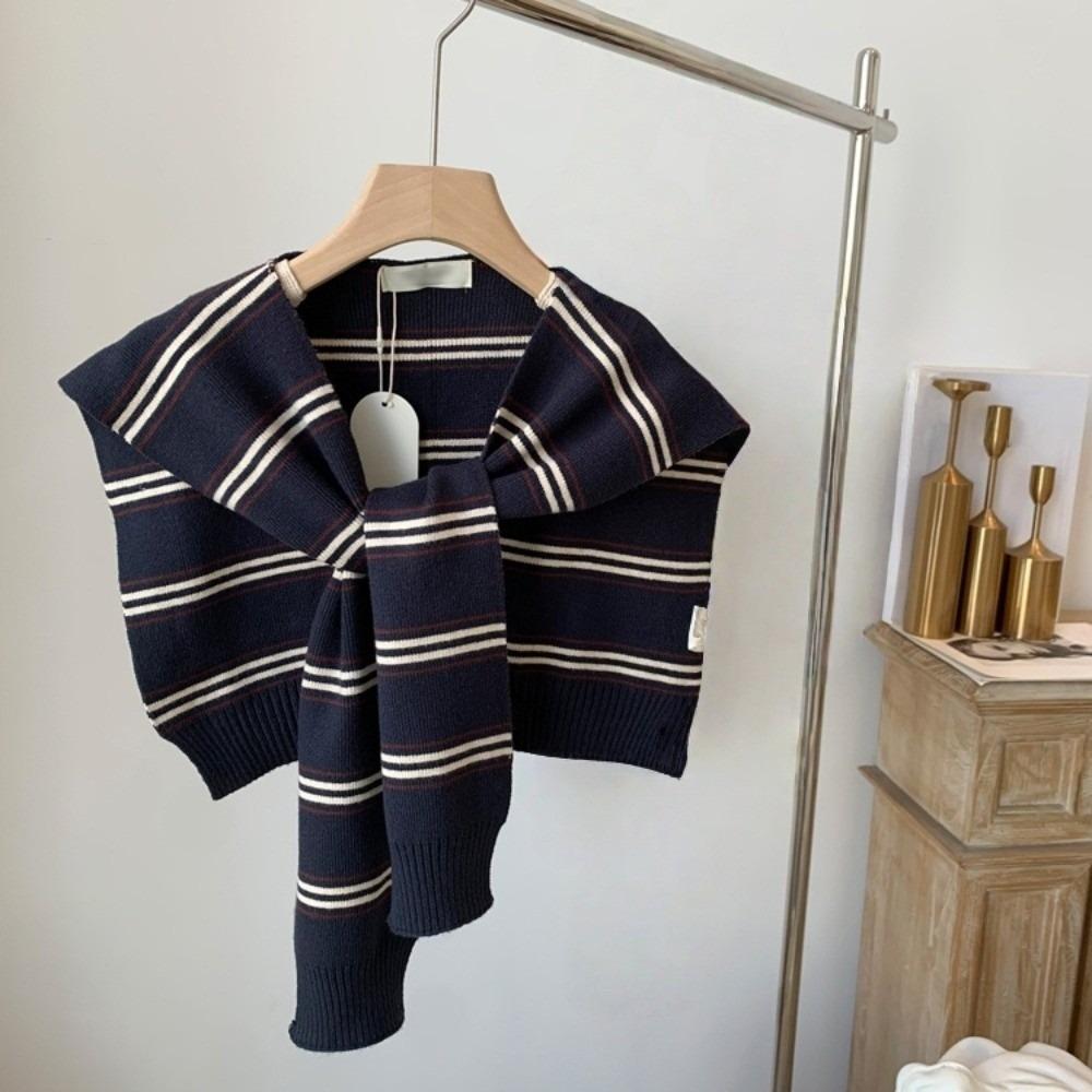 Classic Stripe Scarf Cloak Fake Collar Wraps Fashion Men Knitted Shawl  Clothes Decoration
